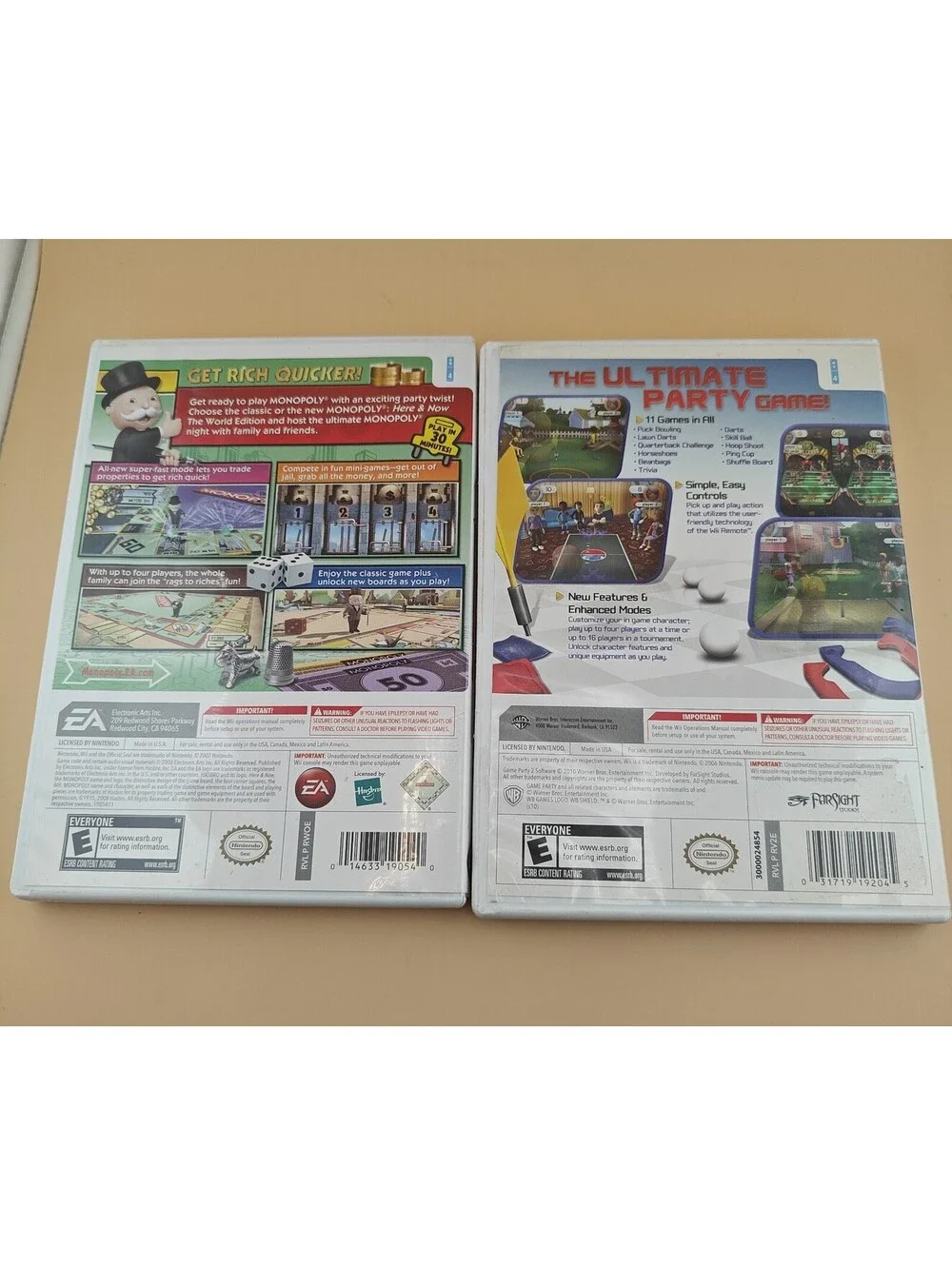 Game Party 2 & Monopoly Nintendo Wii 2-Game Bundle Tested Working